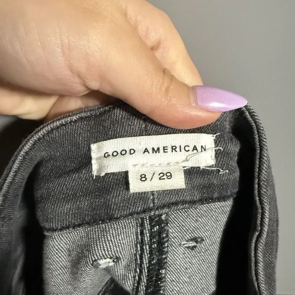 Good American Good Waist Crop Raw Hem Denim Skinny Jeans Black 8/29 GWCRH419T - Picture 7 of 9